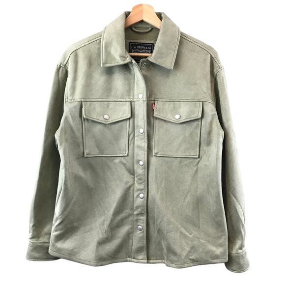 Levi’s Shirt Jacket Women’s XS Green Faux Suede Zip Snap Front Microsuede - Picture 1 of 10